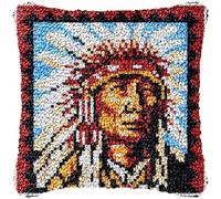 Indian Man Latch Hook Kits Pillow DIY Rug Crochet Hook Cushion Making Kits with Preprinted Pattern Canvas DIY Handmade Home Sofa Christmas Cushion Kits Decor 43x43cm
