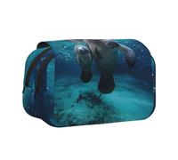 Indian Manatees Double Layer Flip-Top Pencil Case,Large Capacity 50 Pens Organizer, Durable Polyester Stationery Holder for School, Art Travel (All-Over Print)