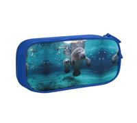 Indian Manatees Large Capacity Double Layer Pencil Case,Customizable Full Print Polyester Fabric Organizer-School, Office, Travel Makeup Pouch