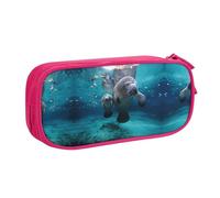 Indian Manatees Large Capacity Double Layer Pencil Case,Customizable Full Print Polyester Fabric Organizer-School, Office, Travel Makeup Pouch