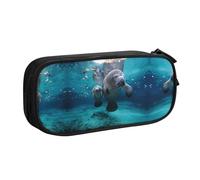 Indian Manatees Large Capacity Double Layer Pencil Case,Customizable Full Print Polyester Fabric Organizer-School, Office, Travel Makeup Pouch