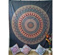 Indian Mandala Wall Tapestry for Bedroom Aesthetic Home Decor Living Room Bedding Throw Hippie Bohemian Psychedelic Yoga Meditation (NAVY ELEPHANT CHARIOT, Queen (84x90Inches)(215x230Cms))