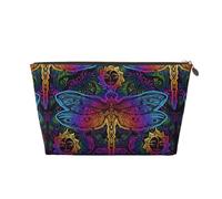 Indian Mandalas Dragonfly Makeup Bag, Cosmetic Bags Travel Toiletry Bag Make Up Bag for Women, Leather Makeup Bag Organizer, Cute Makeup Pouch Gold