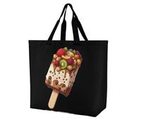 Indian Milk Ice Cream Reusable Shopping Bags One Shoulder Grocery Tote Bag Waterproof Big Purse for Work Travel