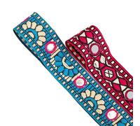 Indian Mirror Embroidery Trim Ribbon Hand Crafted Mirror Sequin on Traditional Sari Style Border Trimming.Decoration Clothing & Upholstery, 20mm Wide, Neotrims UK. [Turquoise, 32.8 MTS (2 Reel)]