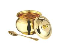 INDIAN MODERN ART Antique Brass Multipurpose Pot - 300ml Traditional Container for Ghee, Oil, Sugar, Tea, Pickle & Namkeen - Decorative Storage Jar with Lid - 10 x 10 x 11 cm