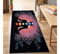 Indian Modern Runner Rugs for Hallway Non Slip 80x200 cm, Runner Rugs for Kitchen, Black Mandala Art Meditator Chakra Lotus Long Floor Carpet, Washable Floor Mat for Entryway Entrance Bedroom Hall