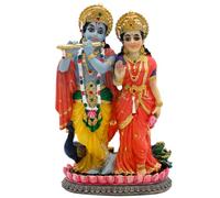 Indian Murti Radha Krishna Statue - 4.9”H Hindu God Radha Krishna on Lotus India Pooja Item Home Office Temple Mandir Shrine Altar Diwali Puja Decor Ideal Wedding Gift for Indian Friend Relative