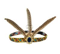 Indian Native American Feather Headband with Diamond Style Blue Fashion Elegant Flapper Hair Band Headpiece Decoration for Women