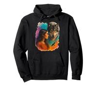Indian Native American Woman with White Wolf Vitage Pullover Hoodie