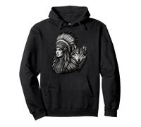Indian Native American Woman with White Wolf Vitage Pullover Hoodie