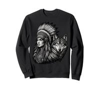 Indian Native American Woman with White Wolf Vitage Sweatshirt