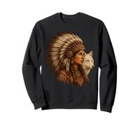 Indian Native American Woman with White Wolf Vitage Sweatshirt
