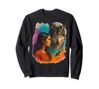 Indian Native American Woman with White Wolf Vitage Sweatshirt