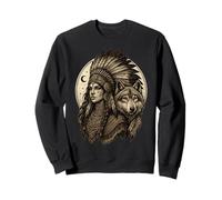 Indian Native American Woman with White Wolf Vitage Sweatshirt