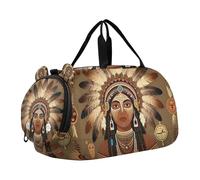 Indian Native Womanwolf Vintage Duffel Bag with Shoes Compartment Large Capacity Travel Duffel with Adjustable Strap for Travel, Sports, Fitness & Workout