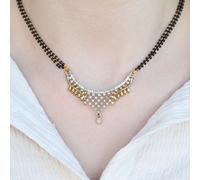 Indian Nazaria Silver Zircon Mangalsutra Black Beads Earring and Necklace The Colourful Aura Silver 18 inches