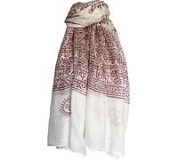 Indian Om Mantra Hand Block Printed Scarf Prayer Shawl, White/Red, One Size