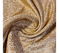 Indian Ornamental Floral Gold Metallic Print Indian Brocade Fabric Dressmaking and Multi Purpose Use Fabric 44" Wide Which is 112cm (1 Meter) (Golden)