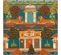 Rasch Non-Woven Wallpaper Petrol Orange Indian Palace Tiger Horse 746211