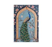 Indian Peacock Art Print, Mughal Style Canvas Poster Bedroom Decor Landscape Office Room Decor Gift 24" L X 36" W