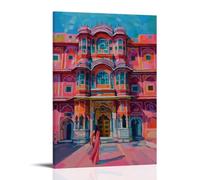 Indian Pink City Architecture Poster, Canvas Print Art, Funky Contemporary Art Print, Exquisite Home Decor for Office Dorm Room Kitchen Room Aesthetic Print Art Wall Painting Canvas Modern Bedroom De
