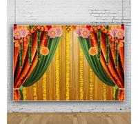 Indian Pooja Backdrop Decorations Loctus Flowes Curtain Diwali Traditional Festival Ganpati Hindu Puja Backdrop for Wedding Party Bridal Shower Background Religious Photo Supply Vinyl 7x5ft