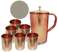 Indian Pure Copper Jug with 6 Tumbler Glass Set for Ayurvedic Healing, Capacity 1.6 Litre