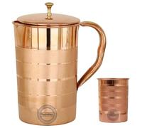 Indian Pure Copper Jug with Tumbler Glass Set for Ayurvedic Healing, Capacity 1.5 Litre Copper Pitcher