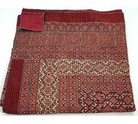 Indian Quilt Kantha Throw Ralli Gudri, Handmade Kantha Print Ajrakh Kantha Quilt Indian Throw Bedding, Applique Kantha Quilt, Cotton Indian Sari Quilted, Reversible Bedcover Quilt