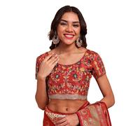 Indian Readymade Designer Embroidered Saree Party Wear Bollywood Style Choli Top Sari Blouse For Women, Red, XS