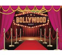 Indian Red Carpet Photography Backdrop, Stage Curtain Background, Party Decorations, Bollywood Theme, Hindi Movies (Red Pink)
