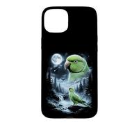 Indian Ringneck Parrot Howling at Moon 90's Retro Bird Case for iPhone 15 Plus
