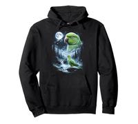 Indian Ringneck Parrot Howling at Moon 90's Retro Bird Pullover Hoodie