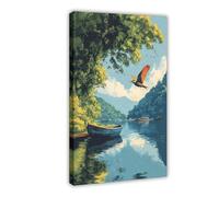 Indian Roller Over Upper Lake Canvas Poster Bedroom Decor Landscape Office Room Decor Gift 16" L X 24" W