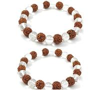 Indian Rudraksha & Crystal Sphatik Beads Bracelet, Natural 5 face Himalaya Rudraksh Seed, Rosary Crystal, Wrist Mala Wrap, Bracelet Bead Size 7 mm (Pack of 2) by Indian Collectible