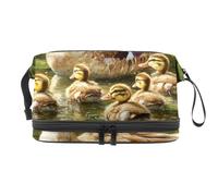 Indian Runner Duck and Ducklings Double Layer Cosmetic Bag for Women and Girls, Travel Toiletry Bag Makeup Handy Pouch Organiser Bag with Brush Compartment