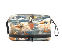 Indian Runner Ducks Double Layer Cosmetic Bag for Women and Girls, Travel Toiletry Bag Makeup Handy Pouch Organiser Bag with Brush Compartment