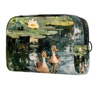 Indian Runner Ducks on Lotus Pond Cosmetic Bag for Women, Travel Toiletries Bags Large Makeup Handy Pouch Organiser Bag with Zipper