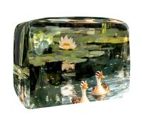 Indian Runner Ducks on Lotus Pond Cosmetic Bag for Women, Travel Toiletries Bags Large PVC Makeup Handy Pouch Organiser with Zipper