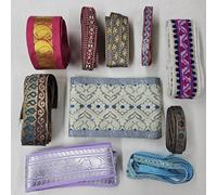 Indian Sari Border Decorative Ribbons - 10 Styles, 20 Metres Total, Mixed Width Trim for Craft, Sewing & Decoration