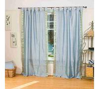 Indian Selections Lined-Gray Tab Top Sheer Sari Curtain/Drape/Panel - 43W x 63L - Pair