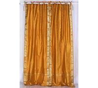 Indian Selections Lined-Mustard Tie Top Sheer Sari Curtain/Drape - 43W x 120L - Piece