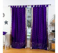Indian Selections Lined-Purple Tab Top Sheer Sari Curtain/Drape/Panel - 43W x 84L - Pair