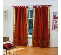 Indian Selections Lined-Rust Tab Top Sheer Sari Curtain/Drape/Panel - 43W x 84L - Piece