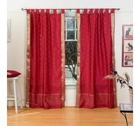 Indian Selections Maroon Tab Top Sheer Sari Curtain/Drape/Panel - 43W x 84L - Piece