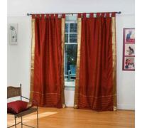 Indian Selections Rust Tab Top Sheer Sari Café Curtain/Drape/Panel - 43W x 24L - Piece