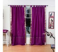 Indian Selections Violet Red Tab Top Sheer Sari Curtain/Drape/Panel - 43W x 63L - Piece