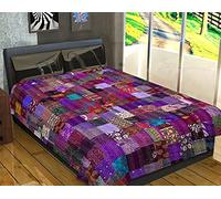 Indian Silk Patchwork Kantha Quilts Patola Bedspread Throws Bedding Comforter Hand Quilted Blankets Premium Bohemian Bed Cover for Sale Shades Patches (Purple, King Size(108x108 Inches))