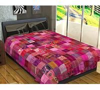 Indian Silk Patchwork Kantha Quilts Patola Bedspread Throws Bedding Comforter Hand Quilted Blankets Premium Bohemian Bed Cover for Sale Shades Patches (Pink, Queen Size(90x108 Inches))